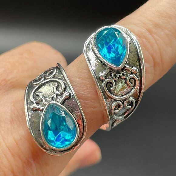 Boho and Bling Faux Sapphire Spoon Ring (light blue) #1322 - Picture 3 of 15
